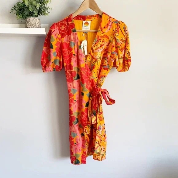 Floral Wrap Dress - Red and Orange - Picture 1 of 4